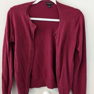 Ann Taylor Size 4 Cranberry Pink Cotton Cardigan Sweater Size XS 2